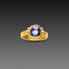 Organic Blue Sapphire Ring with Two Diamond Trios