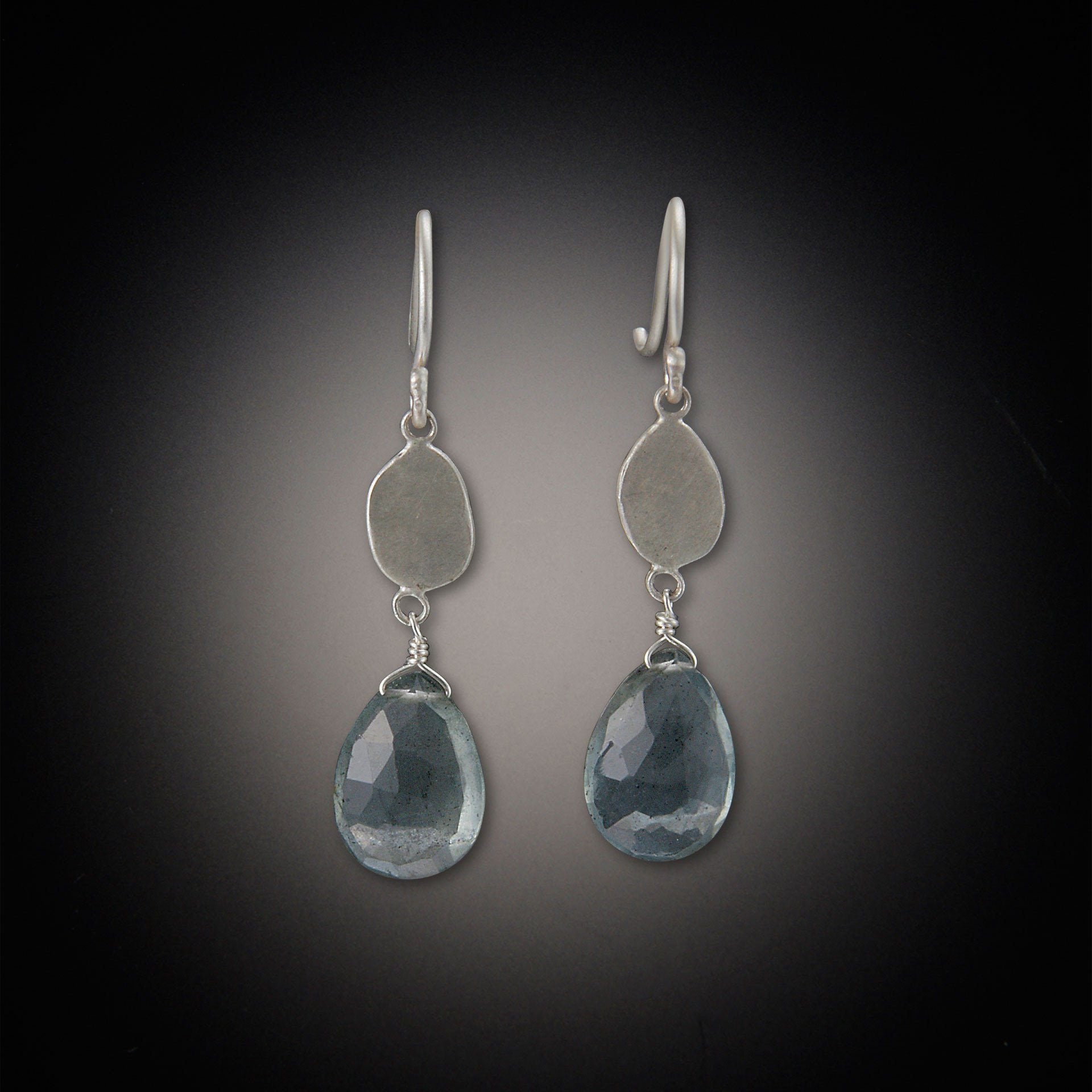 Moss Aquamarine Silver Disk Earrings - Ananda Khalsa Jewelry