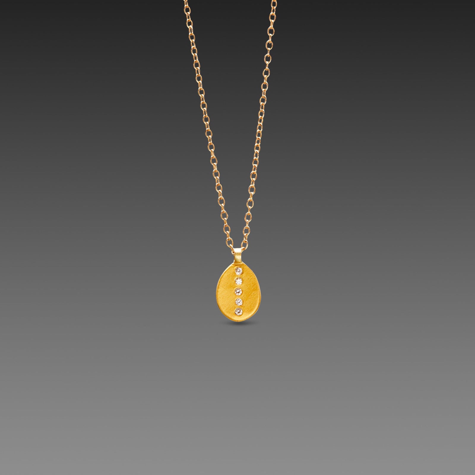 Oval Leaf Necklace with Five Diamonds