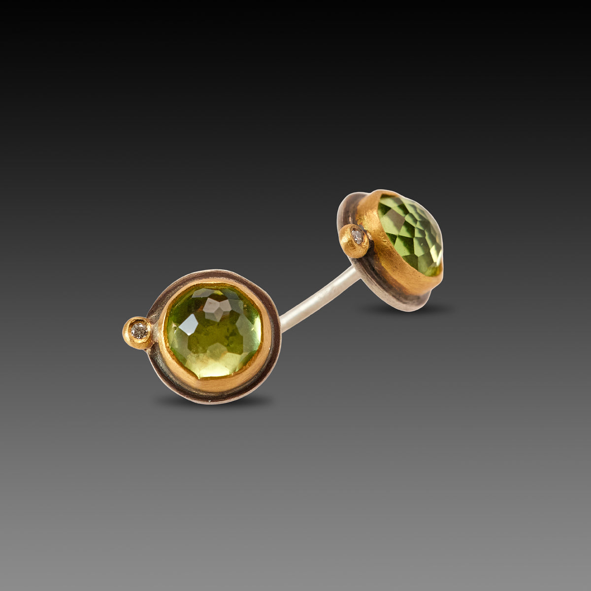 Peridot Stud Earrings with Diamonds