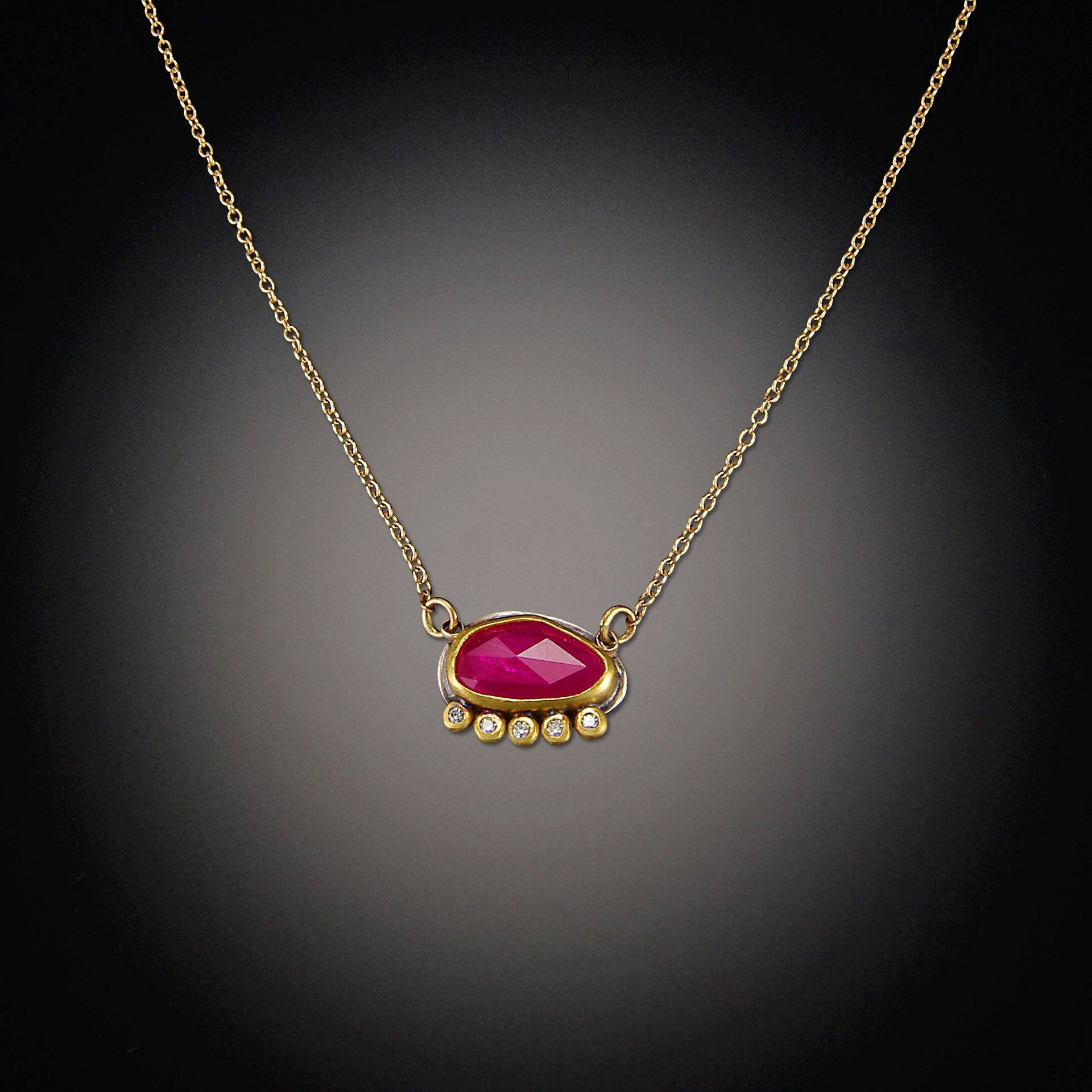 Ruby Slice Necklace with Diamond Line