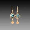 Blue Topaz Earrings with Gold Drops