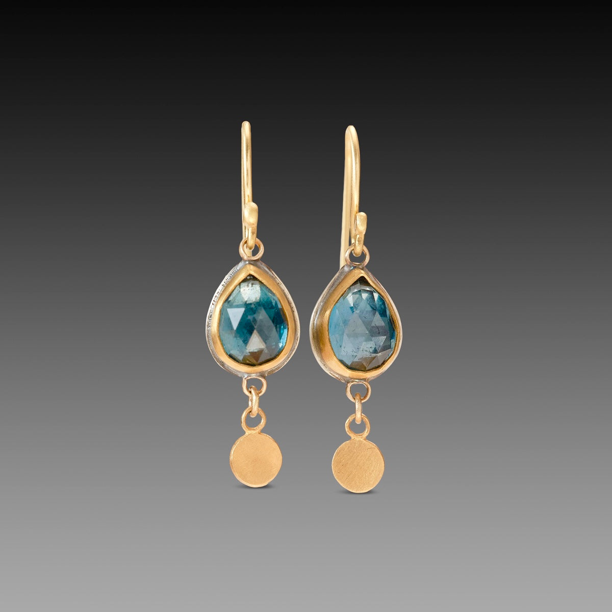 Blue Topaz Earrings with Gold Drops