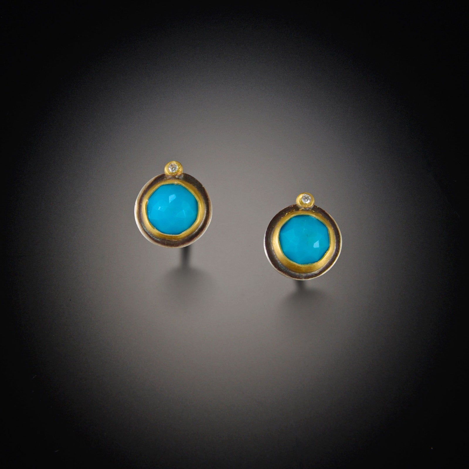 Rose Cut Turquoise Stud Earrings with Diamonds