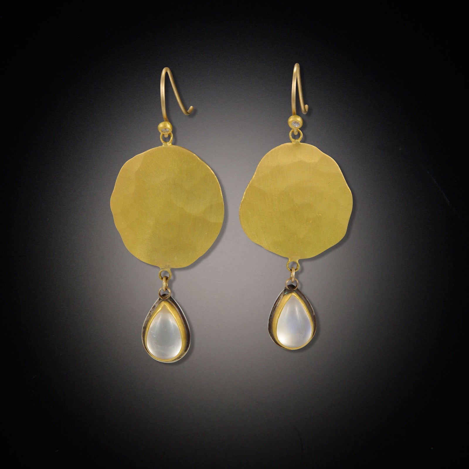 Hammered Gold Earrings with Moonstones