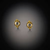 Small Round White Topaz Earrings with Gold Dots