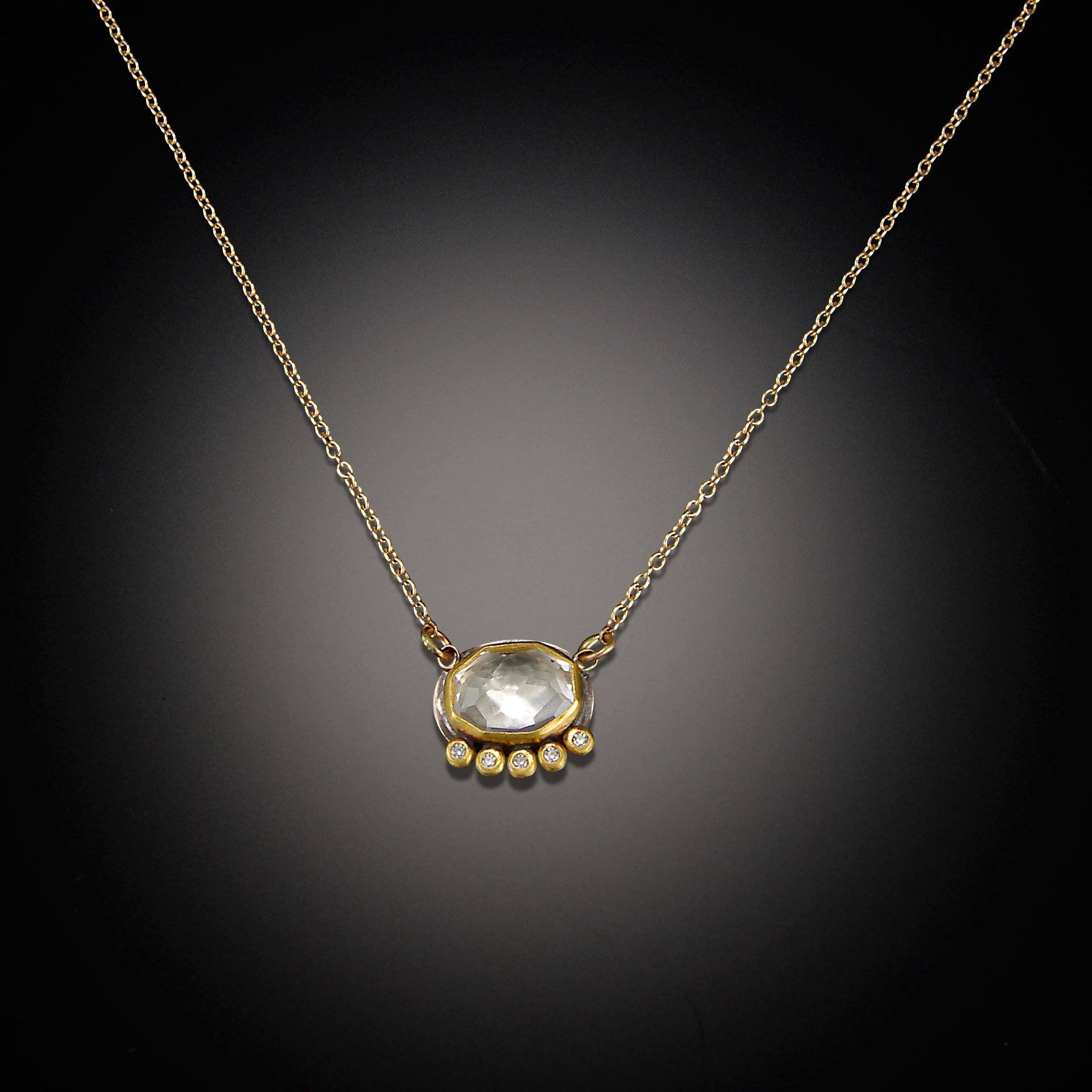 White Topaz Necklace with Diamond Line